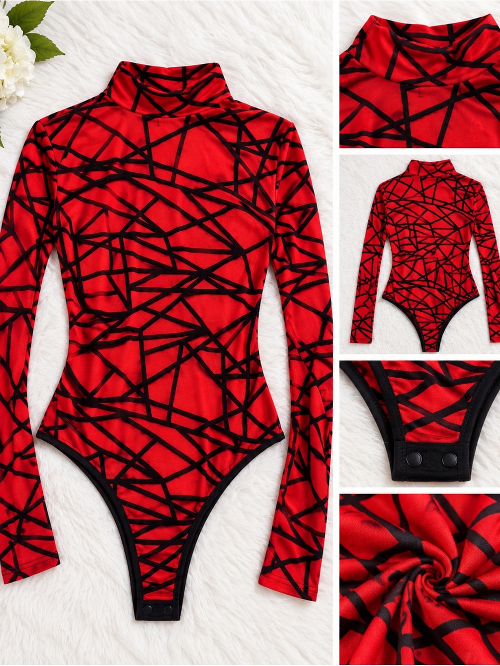 Red & Black Geometric Long-Sleeve Kids One-Piece Bodysuit